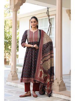 Rain & Rainbow - Women Printed Regular Pure Cotton Anarkali Kurta With Pant & Dupatta