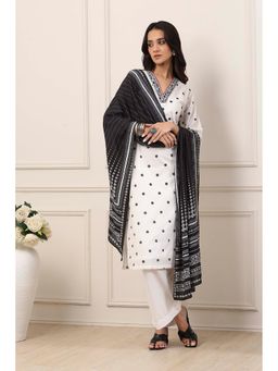 Biba - Women White Cotton Straight Kurta Palazzo With Duppata & Inner