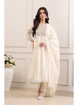 Biba - Women Yellow Cotton Gathered Kurta Pant With Duppata & Inner