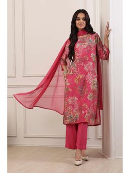 Biba - Women Pink Cotton Blend Straight Kurta Palazzo With Duppata & Inner