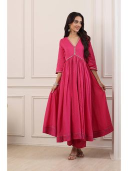 Biba - Women Pink Cotton Anarkali Kurta With Pant & Dupatta