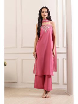 Biba - Women Pink Cotton Straight Kurta With Pant & Dupatta