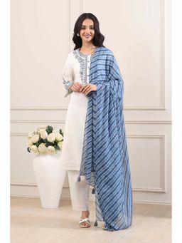 Biba - Women White Cotton Straight Kurta With Pant & Dupatta