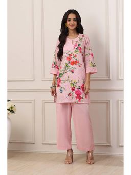 Biba - Women Pink Cotton Straight Kurta With Inner & Palazzo
