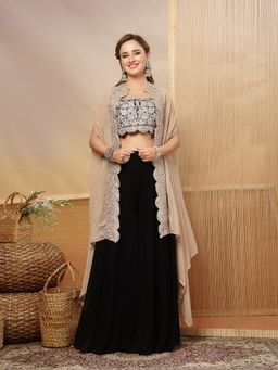 Stylum - Women's Black Embroidered Crape Silk Co-Ord Set