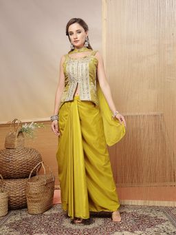 Stylum - Women's Mustard Embroidered Organza Co-Ord Set