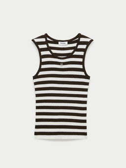 Pomelo - Striped Scoop Neck Knit Tank Top - Brown