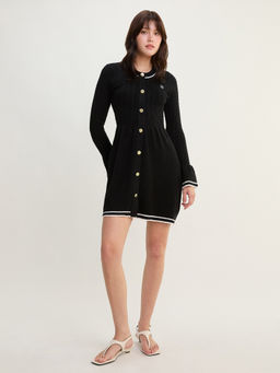 Pomelo - Contrast Trim Knit Mini Dress - Black