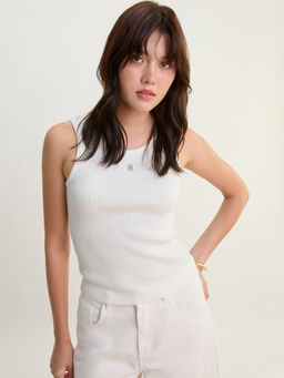 Pomelo - Scoop Neck Ribbed Tank Top - White