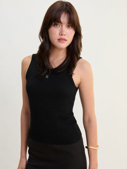 Pomelo - Scoop Neck Ribbed Tank Top - Black
