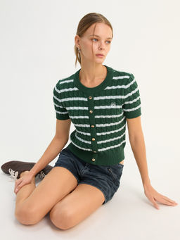 Pomelo - Striped Knit Cardigan Top - Green