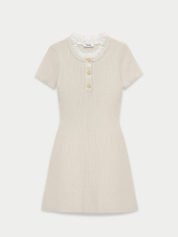 Pomelo - Ruffle Collar Knit Mini Dress - Ivory