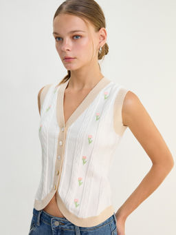 Pomelo - Floral Knit Vest - Ivory