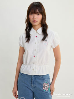 Pomelo - x MOMOREI Ruffle Front Blouse - White