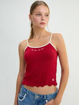 Pomelo - Contrast Trim Floral Cami Top - Red