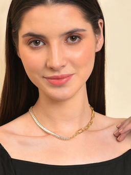 Sohi - Gold Toned White Stones Studded Brass Gold Plated Chain