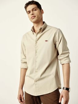 Andamen - Regular Fit Men Beige Oxford Full Sleeve Button Down Casual Shirt