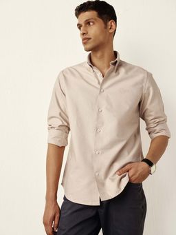 Andamen - Regular Fit Men Beige Full Sleeve Button Down Casual Shirt