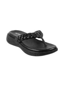 Metro - Womens Black Flat ChappalsMetro Braided Black Flipflops