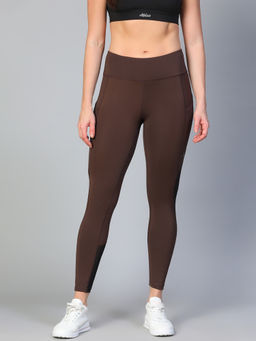 Athlisis - Women Brown Ankle Fitted Gym Tights