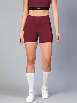 Athlisis - Women Maroon Solid Skinny Fit Sports Shorts