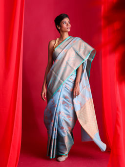 Beatitude - Blue Woven Banarasi Saree with Unstitched Blouse