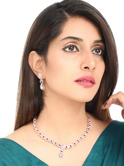 Yellow Chimes - White Rosegold -toned American Diamond Studded Handcrafted Jewellery Set