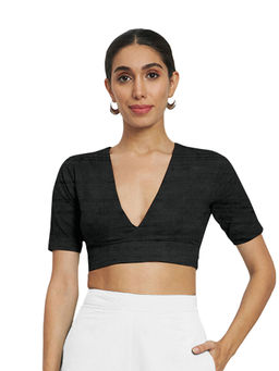 Thevasa - Black Solid Stitched Blouse