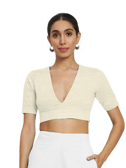 Thevasa - Cream Solid Stitched Blouse