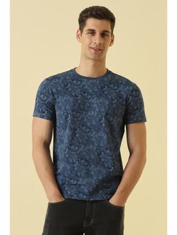 Allen Solly - Blue Printed Fitted Fit T-Shirt