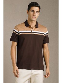 Louis Philippe - Brown Colorblock Regular Fit Polo T-Shirt