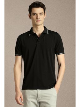 Louis Philippe - Black Solid Regular Fit Polo T-Shirt