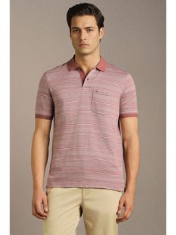 Louis Philippe - Pink Stripes Regular Fit Polo T-Shirt