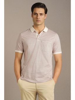 Louis Philippe - Beige Stripes Regular Fit Polo T-Shirt