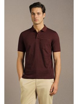 Louis Philippe - Maroon Stripes Regular Fit Polo T-Shirt