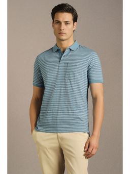 Louis Philippe - Blue Stripes Regular Fit Polo T-Shirt
