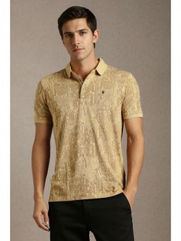 Louis Philippe - Beige Printed Slim Fit Polo T-Shirt