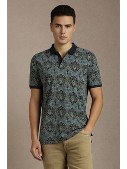 Louis Philippe - Navy Blue Printed Slim Fit Polo T-Shirt