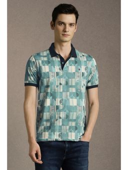 Louis Philippe - Blue Printed Slim Fit Polo T-Shirt