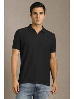 Louis Philippe - Black Textured Slim Fit Polo T-Shirt