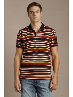 Louis Philippe - Multi-Color Stripes Slim Fit Polo T-Shirt