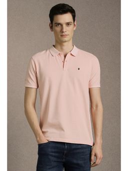 Louis Philippe - Pink Textured Slim Fit Polo T-Shirt