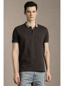 Louis Philippe - Brown Textured Slim Fit Polo T-Shirt