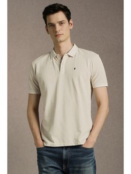 Louis Philippe - Beige Textured Slim Fit Polo T-Shirt