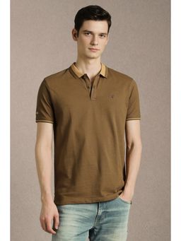 Louis Philippe - Brown Textured Slim Fit Polo T-Shirt