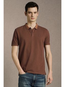 Louis Philippe - Brown Textured Slim Fit Polo T-Shirt