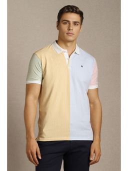 Louis Philippe - White Stripes Slim Fit Polo T-Shirt