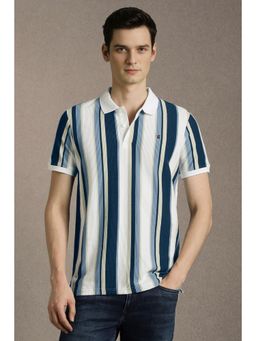 Louis Philippe - White Stripes Slim Fit Polo T-Shirt
