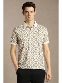Louis Philippe - White Printed Regular Fit Polo T-Shirt