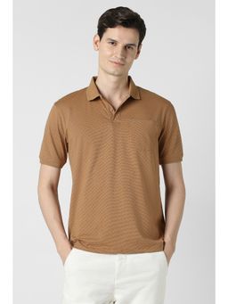 Peter England - Brown Textured Regular Fit Polo T-Shirt